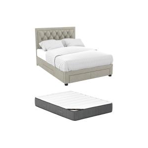 Cama con cajones 140 x 200 cm - Tela de terciopelo beige  …