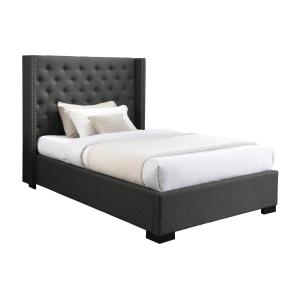 Cama 120 x 200 cm con cabecero capitoné - Tela - Gris - MAS…