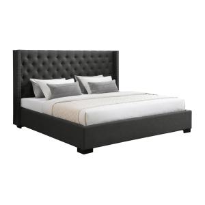 Cama 200 x 200 cm con cabecero acolchado - Tela - Gris - MA…