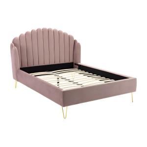Cama con cabecero ondulado - 140 x 190 cm - Terciopelo - Ro…