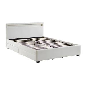 Cama 140x190cm  con compartimentos - Piel sintética blanca…