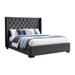 Cama con cabecero tapizado - 160 x 200 cm - Terciopelo - Gr…