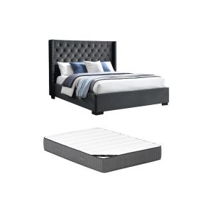 Cama con cabecero tapizado - 160 x 200 cm - Terciopelo - Gr…
