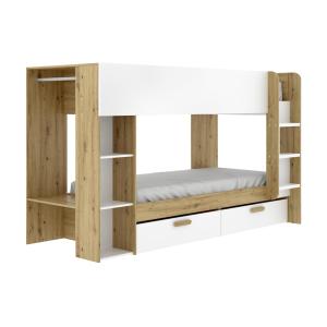 Litera 2 x 90 x 200 cm con compartimentos y ropero - Blanco…