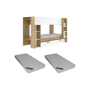 Literas 2 x 90 x 200 cm con almacenamiento y ropero- Blanco…