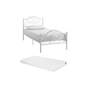 Cama LEYNA - 90 x 190 cm - metal - Blanco   colchón