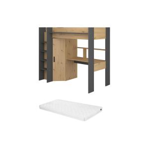 Cama alta con escritorio y armario - 90 x 200 cm - Colores:…