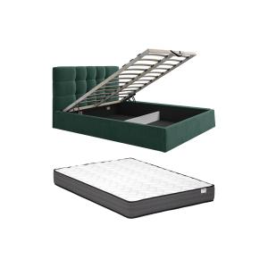 Cama con almacenaje 180 x 200 cm - Tela - Verde pino   Colc…