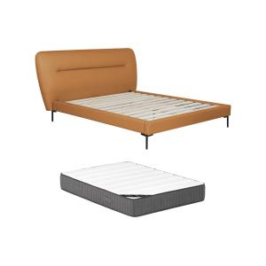Cama de 160 x 200 cm - Cuero - Camel - Con colchón - JODALA