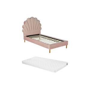 Cama  90 x 190 cm - Terciopelo - Rosa   colchón - MOANA