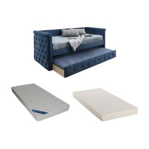 Sofá cama nido LOUISE - 2x90x190 cm - Tela azul   colchón