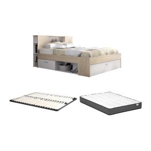 Cama con cabecero con compartimentos y cajones - 140 x 190…