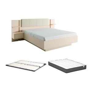 Cama con mesas de noche 160 x 200 cm - Con LEDS - Beige   S…