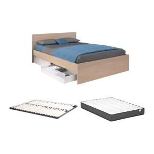 Cama con 2 cajones 160 x 200 cm - Color: Natural y blanco b…