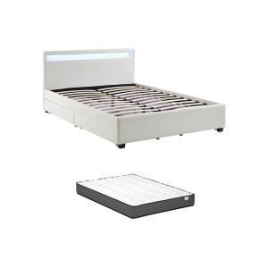 Cama 160 x 200 cm con compartimentos - Piel sintética blanc…