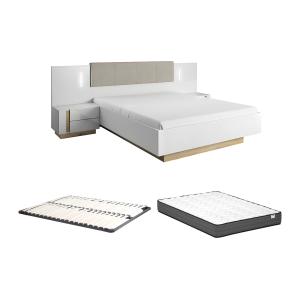 Cama con mesas de noche 160 x 200 cm - Con LEDs - blanco y…