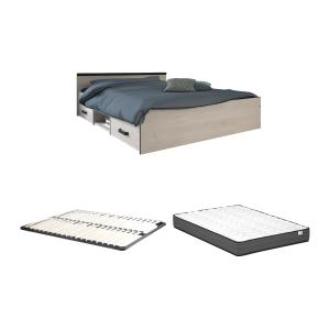 Cama con compartimentos 140 x 190 cm - 2 cajones y 1 estant…