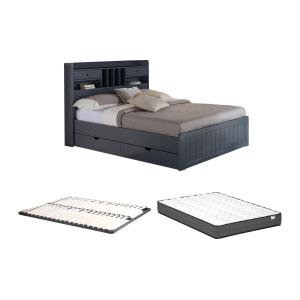 Cama con compartimentos 140 x 190 cm - Pino - Gris antracit…