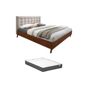 Cama 180 x 200 cm cabecero capitoné - Tela - Beige   colchó…