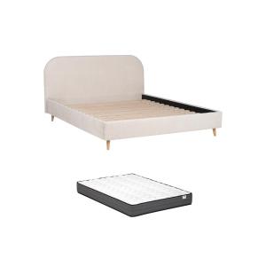 Cama 160 x 200 cm - Tela efecto rizado - Crudo   colchón -…