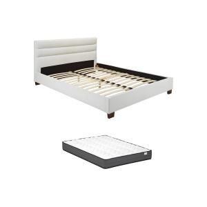 Cama 160 x 200 cm - Piel sintética - blanco   colchón - FAU…