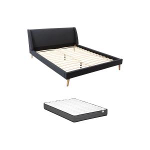 Cama nórdica 160 x 200 cm - Tela - Antracita   colchón - BE…