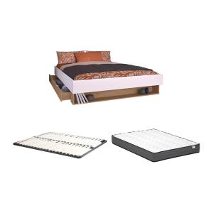 Cama con cajón y estante 160 x 200 cm - Color: blanco y nat…
