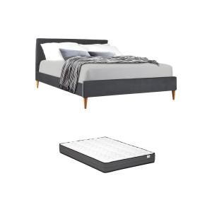 Cama 140 x 190 cm con cabecero con costuras - Terciopelo -…