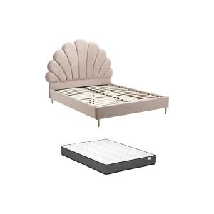 Cama con forma de concha 140 x 190 cm - Terciopelo - Beige…