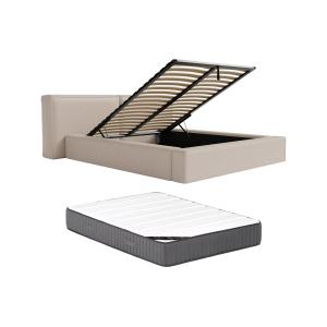 Canapé abatible 180 x 200 cm - Tela - Beige   Colchón - TIM…