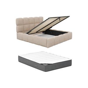 Canapé abatible 200 x 200 cm - Tela rizada - Beige   Colchó…