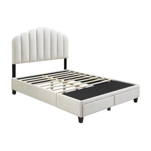 Cama 140 x 190 cm con cajones - Terciopelo - Marfil - ILISIO