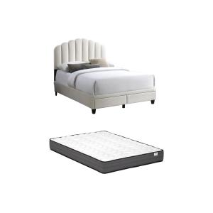 Cama 140 x 190 cm con cajones - Terciopelo - Marfil   Colch…