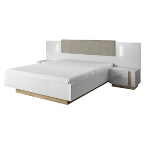 Cama con mesas de noche 160 x 200 cm - Con LEDs - Blanco y…