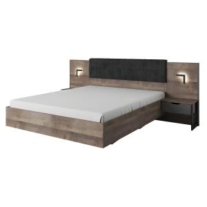 Cama con mesas de noche 160 x 200 cm - Con LEDs - Natural y…