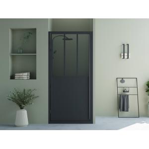 Puerta de ducha pivotante negro mate estilo atelier - 80 x…