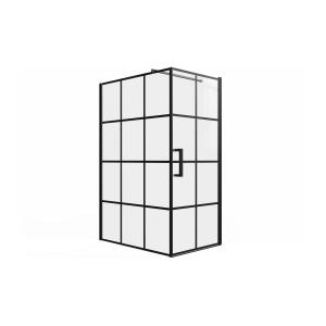 Mampara de ducha fija con puerta pivotante serigrafiada neg…