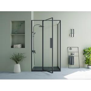 Mampara de ducha con puerta pivotante negro mate estilo ind…