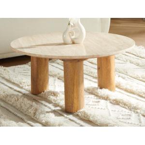 Mesa de centro de travertino y madera de mango - Beige y na…