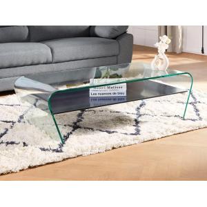 Mesa de centro KELLY - Cristal curvado - Repisa negra lacada