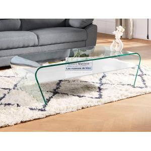 Mesa de centro KELLY - Cristal templado blanco - Tabla blan…