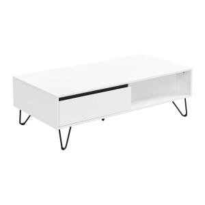 Mesa de centro con 2 cajones y 2 estantes de MDF y acero -…