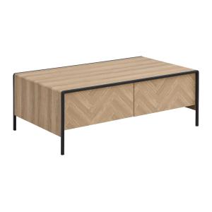 Mesa de centro con 2 cajones de MDF y acero - Natural claro…