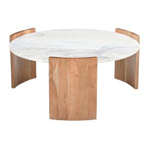 Mesa de centro de mármol y madera de mango - Blanco y Natur…