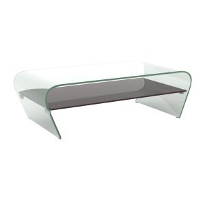 Mesa de centro KELLY - Cristal curvado - Repisa negra lacada