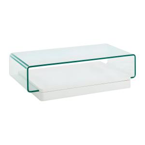 Mesa de centro GLOSSIE - Cristal curvado y MDF lacado blanco