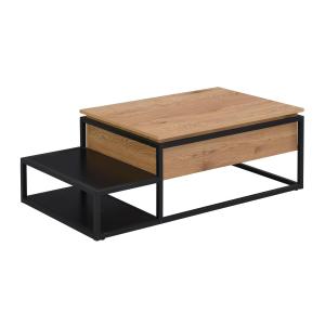 Mesa de centro con tablero elevable - MDF y metal - Natural…