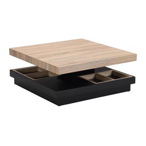 Mesa de centro - Tablero pivotante - MDF lacado negro y nat…