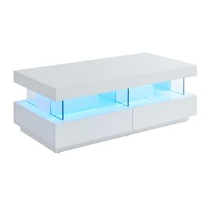 Mesa de centro 2 cajones y 2 estantes con LEDs - MDF y vidr…