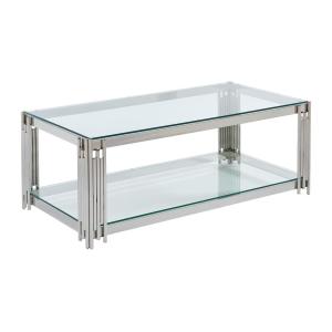 Mesa de centro de cristal templado y acero inoxidable - Cro…